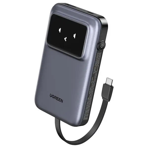 Ugreen Uno 10000mAh 30W Power Bank, PD Fast Charging, Built-in USB-C Cable, TFT Digital Display, Triple-Port Design