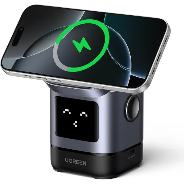 Ugreen Uno Qi2 15W 2-in-1 Foldable Wireless Charger Stand Qi2 Certified, Adjustable Viewing, Wireless Charger for iPhone and AirPods, No Adapter