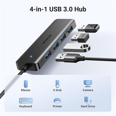 Ugreen USB 3.0 Hub, 4 Ports USB A Splitter Ultra-Slim USB Expander for Mouse, Keyboard, Flash Drive, U Disk, Printer Compatible with Laptop, Desktop PC, Xbox, PS5, and More, 0.2m