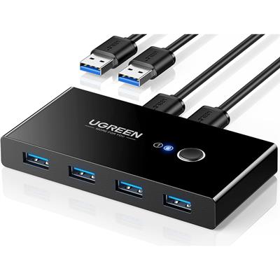 Ugreen USB 3.0 Switch Selector 2 Computers Share 4 USB Ports USB Switcher USB for PC Laptop Keyboard Mouse Printer Scanner One Button Switch Adapter with 2 Pack USB 3.0 Cables