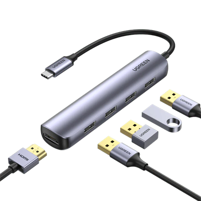 Ugreen USB-C 5-in-1 Multiport Adapter HDMI Ultra Slim Hub - 4K HDMI Output Compatible with Macbook Pro Macbook Air iPad Pro XPS and More