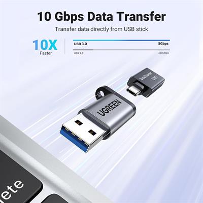 Ugreen 10Gbps USB C Female to USB Male Adapter Type C to USB A Charger Cable Converter Compatible with Apple Watch iPhone 15 14 13 AirPods 3 MacBook Samsung Galaxy Google Pixel etc - Gray