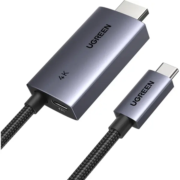 Ugreen USB-C to HDMI Cable with 100W PD Fast Charging Adapter 4K@60Hz 2-in-1 Thunderbolt Unidirectional Type C to HDMI Compatible iPhone 17 Pro Max, SteamDeck, MacBook, iPad, Galaxy S25, XPS, 2m