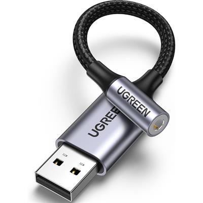 Ugreen USB to 3.5mm Jack Audio Adapter Sound Card Support Mic TRRS Headphone DAC 24bit 96kHz Nylon Braided USB to Aux Jack Compatible with Windows Mac Linux PC PS5 PS4 Switch Speaker, 9.8 Inch