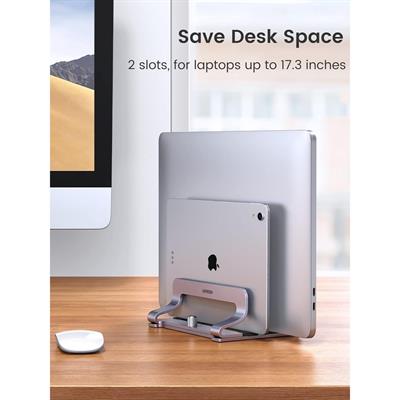 Ugreen Vertical Laptop Stand Holder Desk Dual Aluminum Dock Compatible with MacBook Pro Air Laptop Stand Desktop Adjustable, Lenovo Ideapad, Surface Book, HP Notebook, Dell Chromebook Up to 17.3 Inch