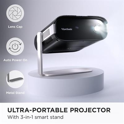 ViewSonic M1X Portable LED Projector with Smart Stand, Harman Kardon Speakers, Built-In Battery, H/V Keystone, 4 Corner Adjustment, Bluetooth, Wi-Fi, USB-C, Powered USB A