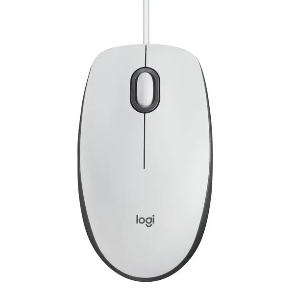 Logitech M100 Wired USB Corded Mouse - Optical, Ambidextrous - White