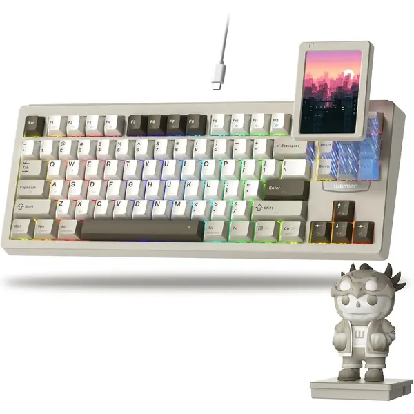 Womier DUO87 Modular 75% Mechanical Keyboard, Touch Screen Gaming Keyboard Custom Creamy Keyboard, Detachable Oversized Touch Screen, QMK/VIA Wired Keybord, POM Switches, Hot Swap, RGB Gaming & Work, Win/Mac (Beige)