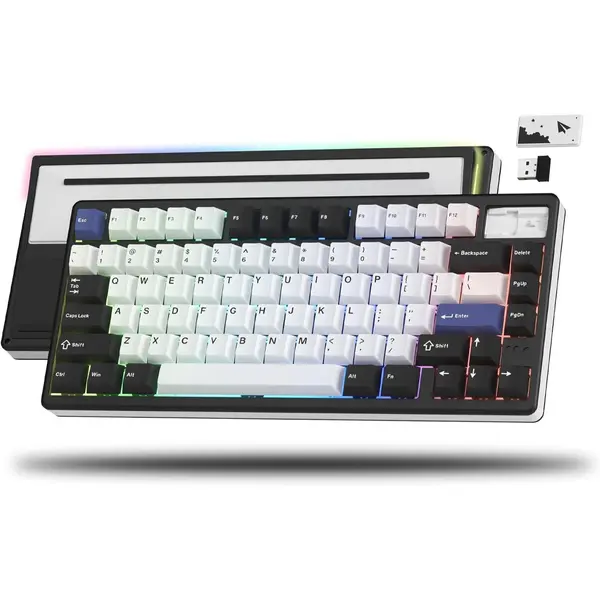 Womier SK71 PRO 75% Wireless Mechanical Keyboard, Creamy Gaming Keyboard, CNC Aluminum with 8000mAh Battery, QMK/VIA Tri-Mode Key Board Custom Hot Swappable RGB Backlit for Windows/Mac/PC (Black)
