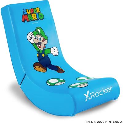 X Rocker Super Mario Luigi Video Gaming Floor Chair, Official All-Star Edition Nintendo Collectible, Faux Leather, Foldable, 33.46" x 16.14" x 25.59", Blue