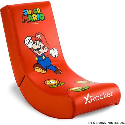 X Rocker Super Mario Video Gaming Floor Chair, Official All-Star Edition Nintendo Collectible, Faux Leather, Foldable, 33.46" x 16.14" x 25.59", Mario Red