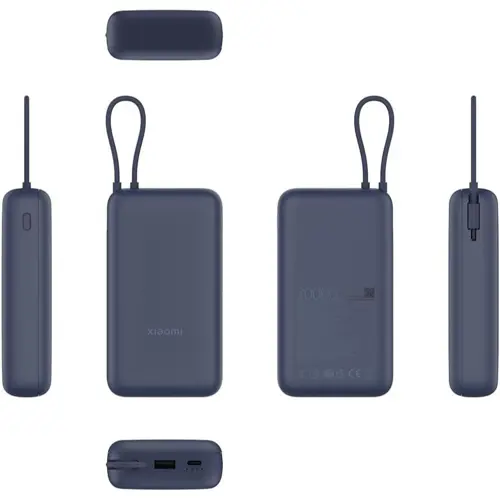 Xiaomi 33W 20000mAh Power Bank with Integrated Cable - Quick Charge Function, Charges 3 Devices Simultaneously, Suitable for Flight, Fully Charged in 5.5 Hours, Stylish and Practical, Blue
