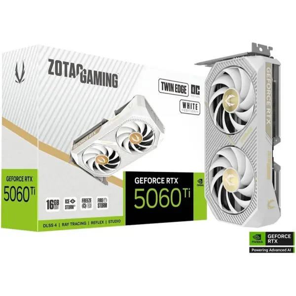 Zotac Gaming GeForce RTX 5060 Ti 16GB Twin Edge OC White Edition DLSS 4 16GB GDDR7 128-bit 28 Gbps PCIE 5.0 Gaming Graphics Card, IceStorm 2.0 Cooling, SFF-Ready