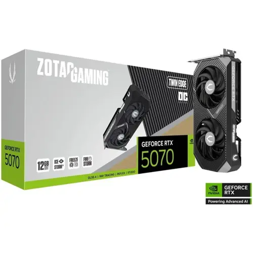 Zotac Gaming GeForce RTX 5070 Twin Edge OC Graphics Card, 12GB GDDR7 192-Bit Memory, 2542 MHz Engine Clock, 28 Gbps Memory Clock, 6144 CUDA Cores, PCI Express 5.0 x16