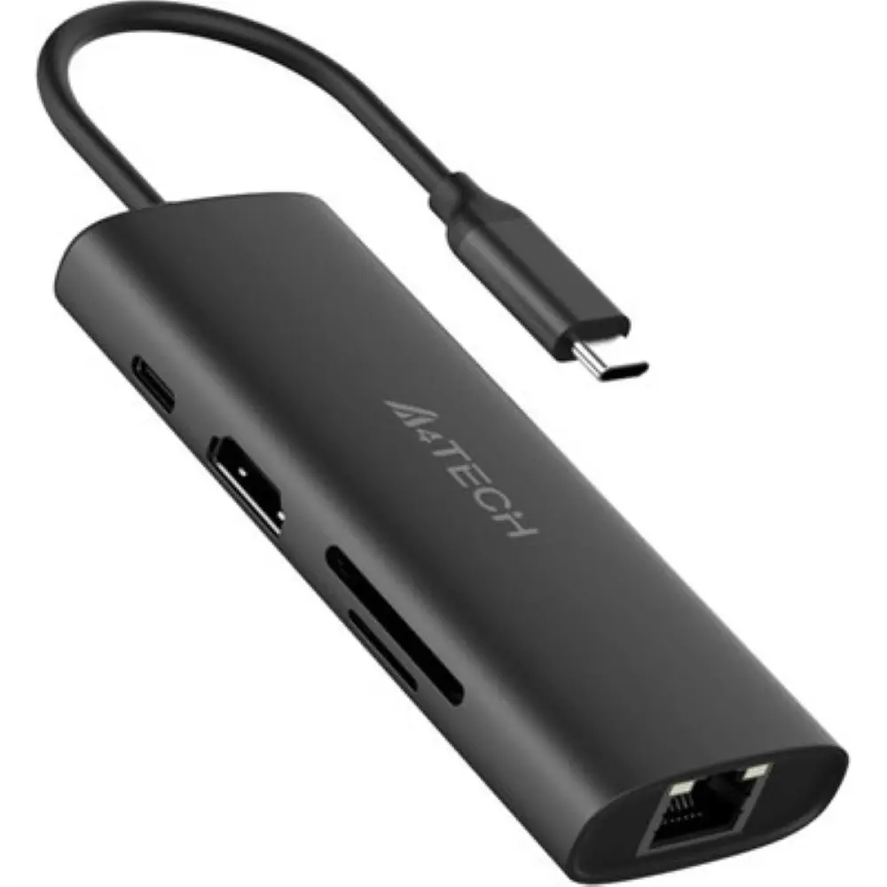 A4Tech DST-80C 8-in-1 USB-C Docking Station - Ash Grey (HDMI + USB 2.0 + USB 3.0 + SD + TF + USB-C + LAN + USB-C PD 100W)