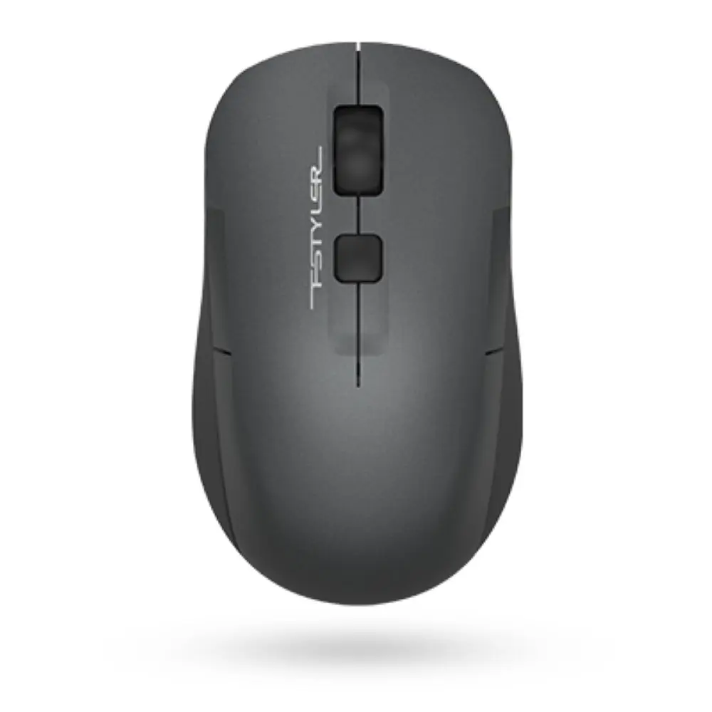 A4Tech Fstyler FG16CS Air2 2.4GHz Wireless Rechargeable Silent Click Mouse with USB + Type-C Adapter - Grey (Black+Blue Receiver)