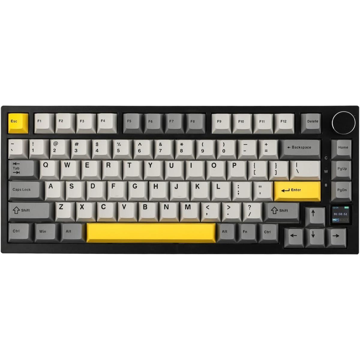  Ajazz AK820 Pro 75% Mechanical Keyboard, Gasket-Mounted Gaming Keyboard with TFT Smart Display & Knob, Bluetooth 5.1/2.4G Wireless/Type-C Wired Custom Keyboard (Grey)