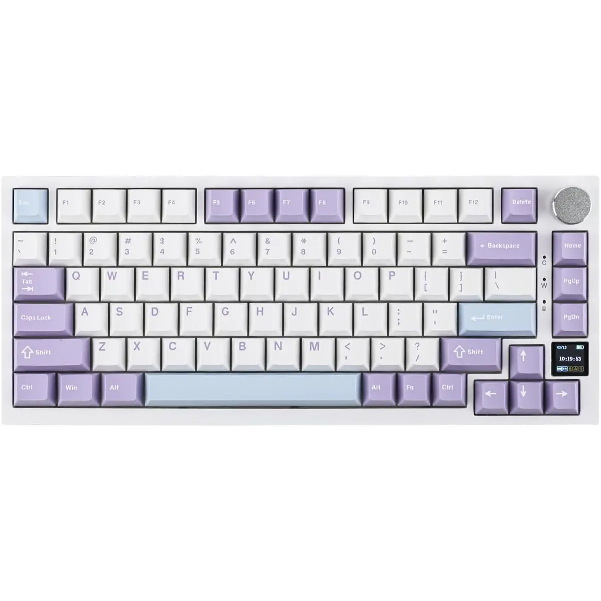  Ajazz AK820 Pro 75% Mechanical Keyboard, Gasket-Mounted Gaming Keyboard with TFT Smart Display & Knob, Bluetooth 5.1/2.4G Wireless/Type-C Wired Custom Keyboard (White Purple)