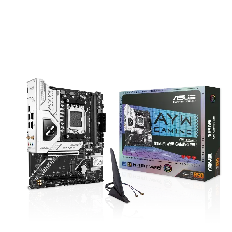Asus B850M AYW Gaming Wifi Motherboard, Socket AM5, Micro-ATX, DDR5 Up To 128GB, 2x M.2, Wi-Fi 6, Realtek 2.5Gb Ethernet