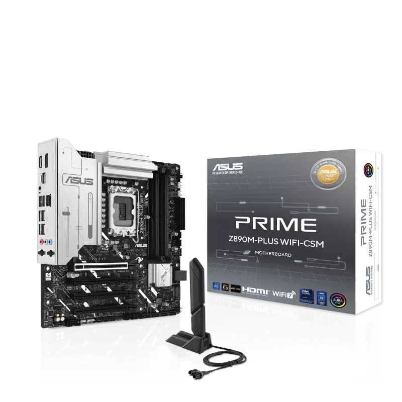 Asus Prime Z890M-Plus-Wifi-CSM Z890 LGA 1851 mATX Motherboard, Intel Core Ultra Series 2 Ready, Advanced AI PC-Ready, 10+1+2+1 80A Power Stages, DDR5, PCIe 5.0, USB Type-C®, 3X M.2, Wi-Fi 7, 2.5Gb LAN