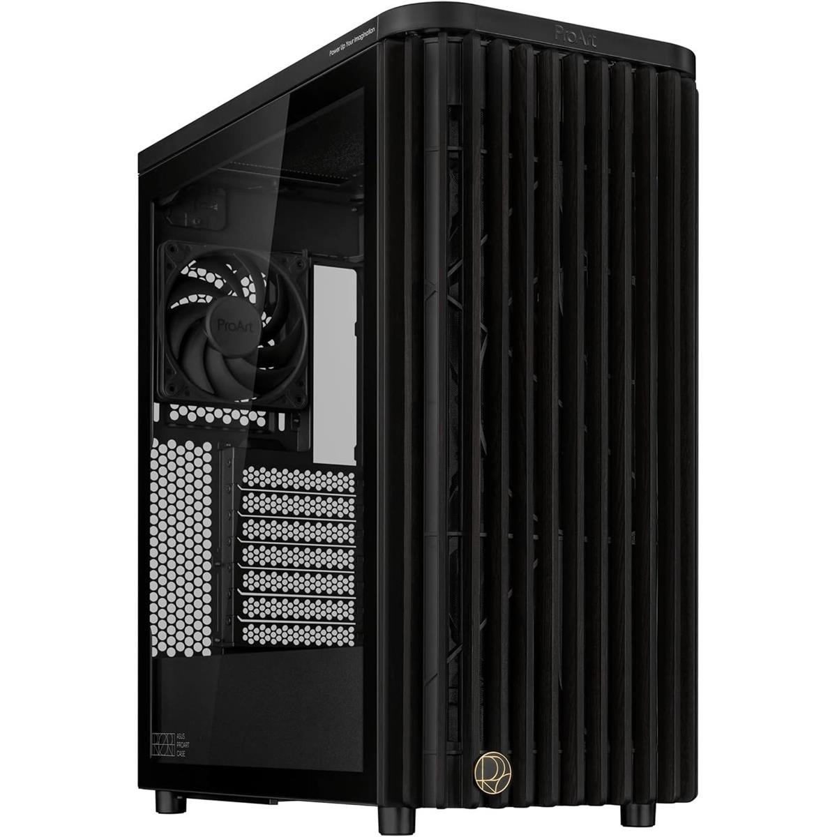 Asus ProArt PA401 Wood Edition ATX Mid-Tower Case – Tempered Glass, FSC-Certified Wooden Front Panel, Dual 160mm Fans, Power & Reset Button Lock, USB-C 20Gbps, Detachable PSU Bracket