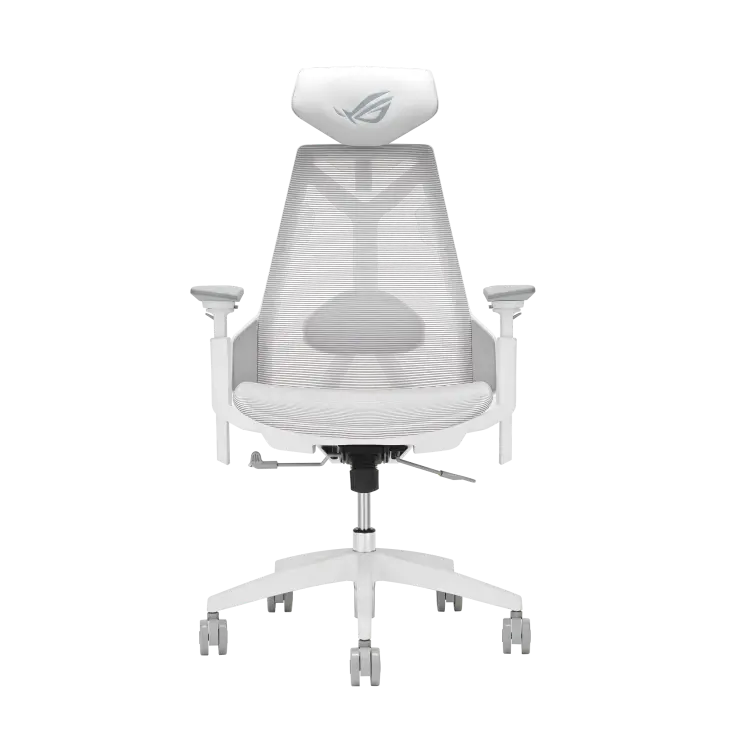 Asus Rog Destrier Core Ergo Gaming Chair, Futuristic Cyborg Aesthetic, Versatile Seat Adjustments, Mobile Arm Support Mode, Breathable Mesh and Comfortable PU Foam, White
