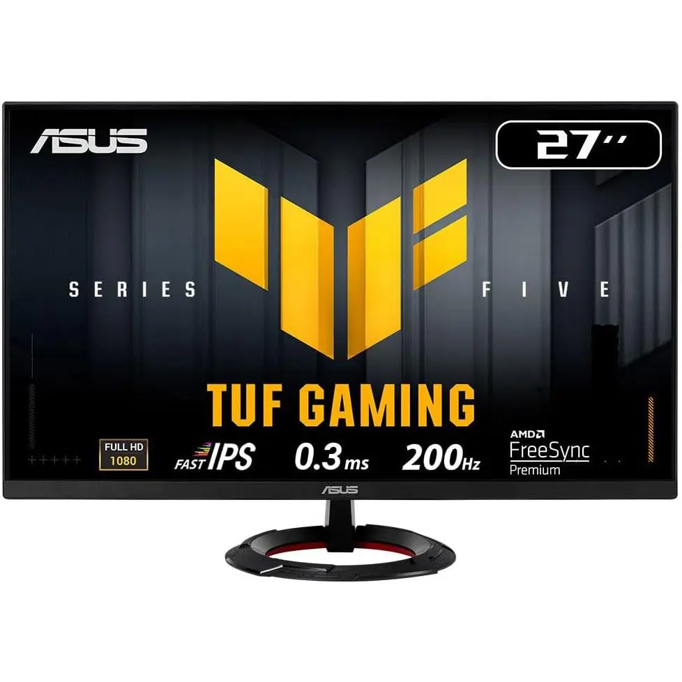 Asus Tuf Gaming Series 5 VG279Q5R Gaming Monitor: 27-inch, Full HD (1920x1080), 200Hz, Fast IPS, ELMB, 0.3ms GTG (min.), Stereo Speaker, DisplayWidget Center, AI Visual - Black