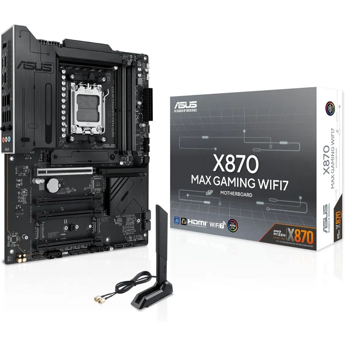 Asus X870 Max Gaming Wifi7 AMD AM5 ATX Motherboard, 12+2+1 80A DrMOS, DDR5, PCIe 5.0 x16 Q-Release, 3X M.2, Wi-Fi 7 Q-Antenna, 2.5Gb LAN, USB4 Type-C, USB-C 20Gbps, BIOS Flashback, Aura Sync