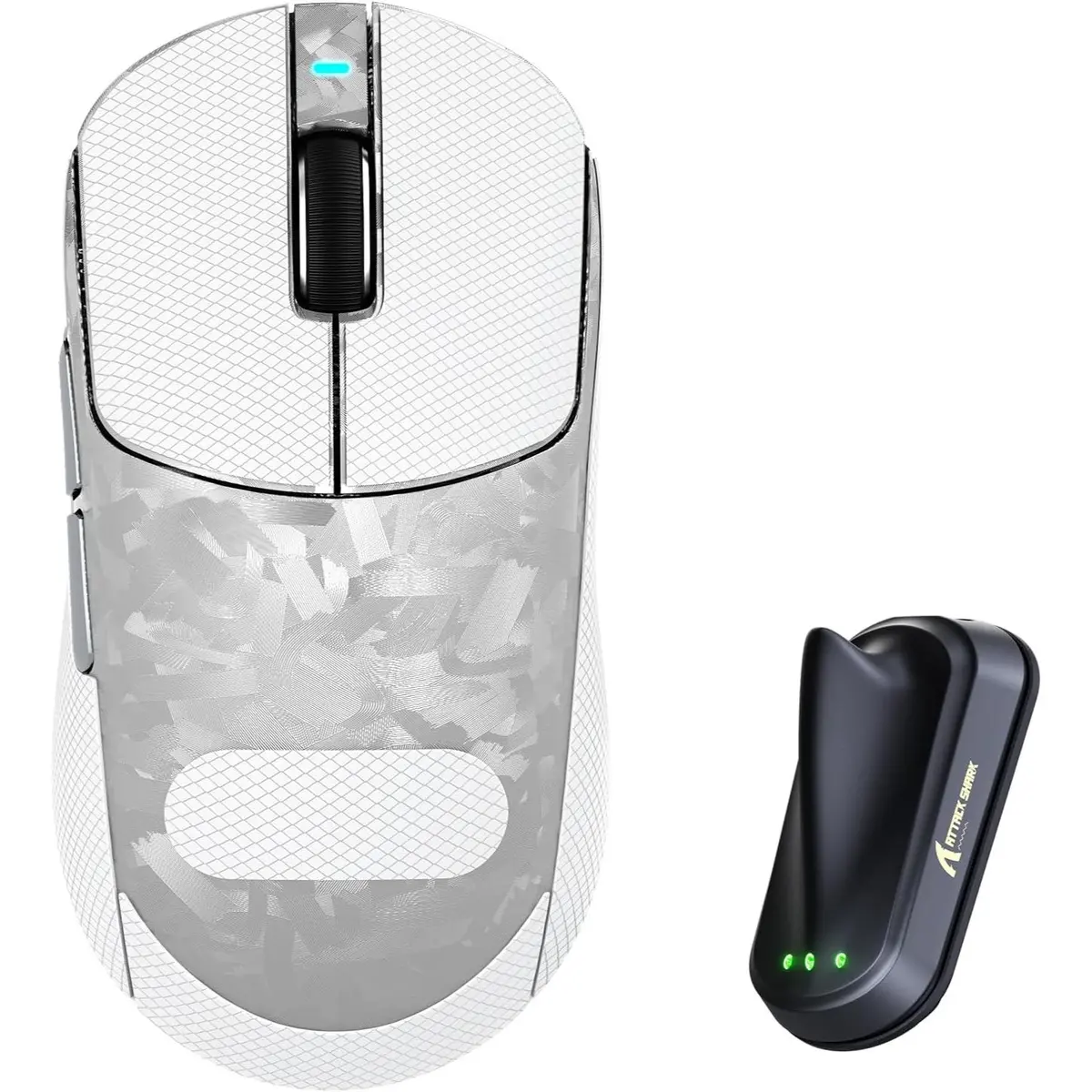 Attack Shark RS3 Ultra Carbon Fiber Wireless Gaming Mouse, PAW3955MAX Optical Sensor, 52,000 DPI, Dual 8K Polling Rate, Nordic 54L15 MCU, 100M Optical Switches, Web Driver, Grip Tape Included (Silver)