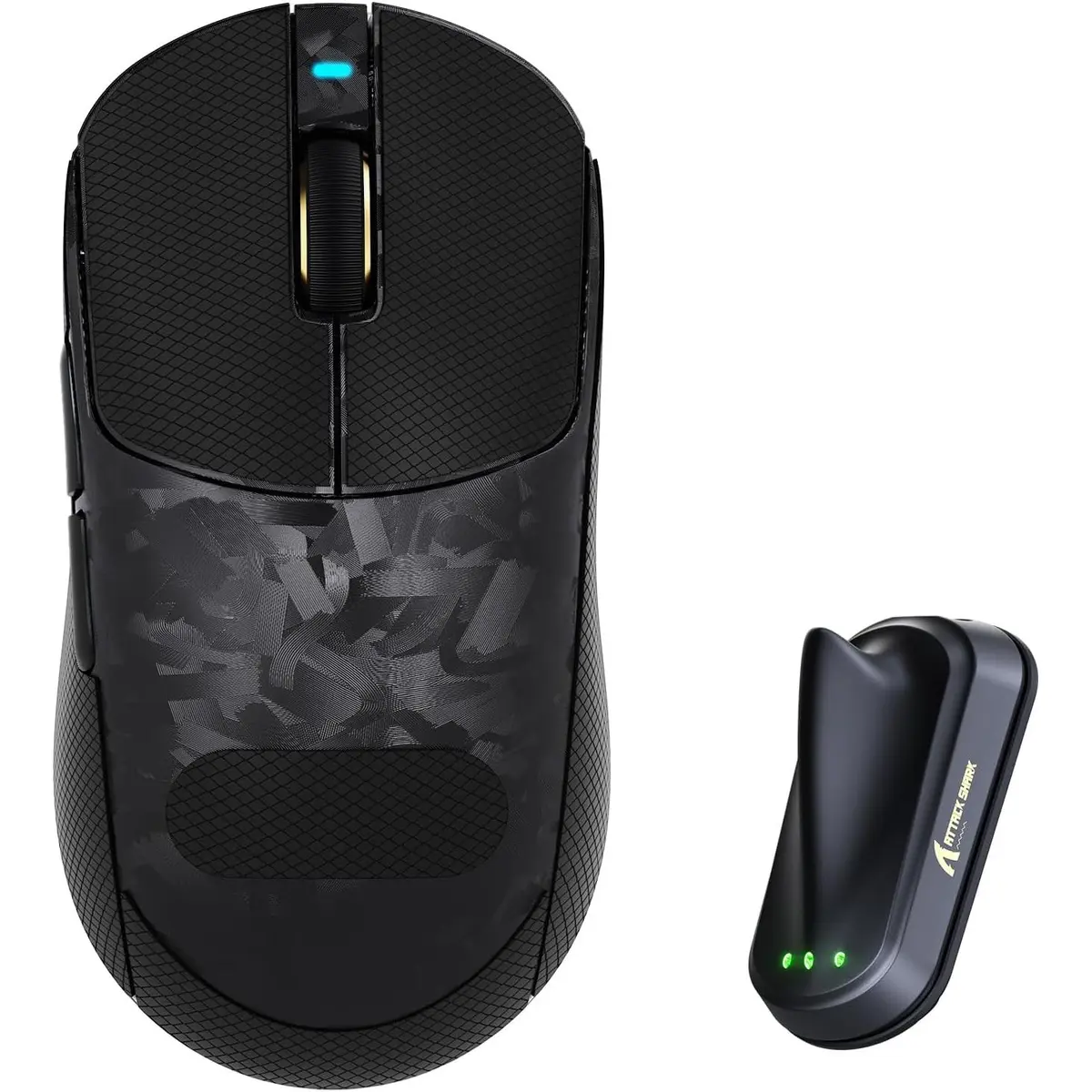 Attack Shark RS3 Ultra Carbon Fiber Wireless Gaming Mouse, PAW3955MAX Optical Sensor, 52,000 DPI, Dual 8K Polling Rate, Nordic 54L15 MCU, 100M Optical Switches, Web Driver, Grip Tape Included (Black)