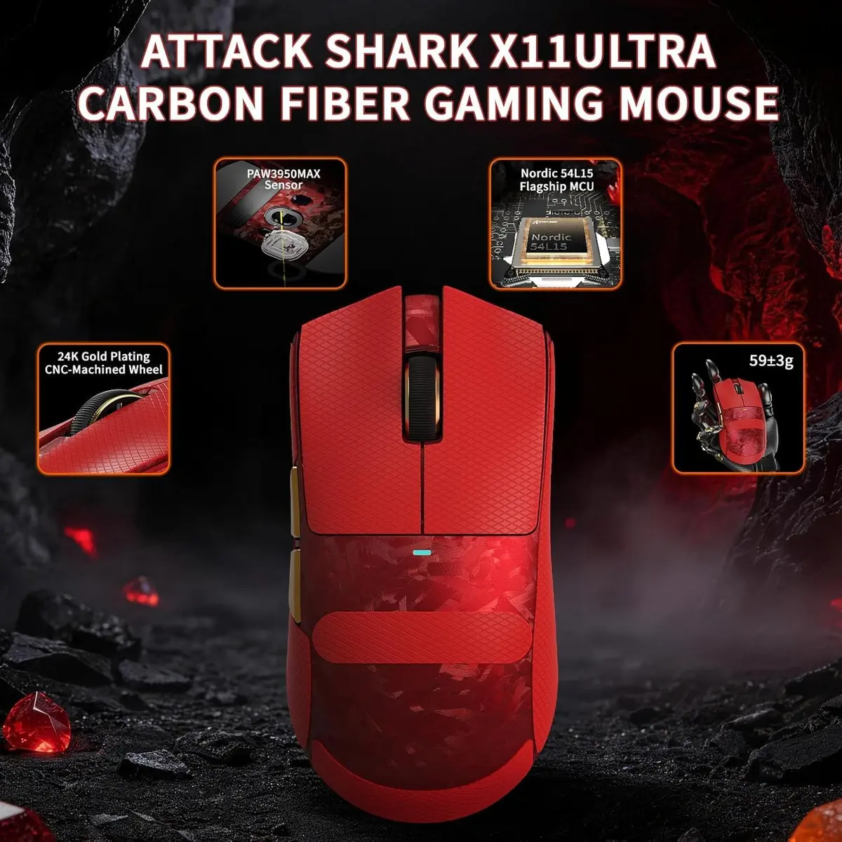 Attack Shark X11 Ultra (Red) | Wireless Gaming Mouse | Price in