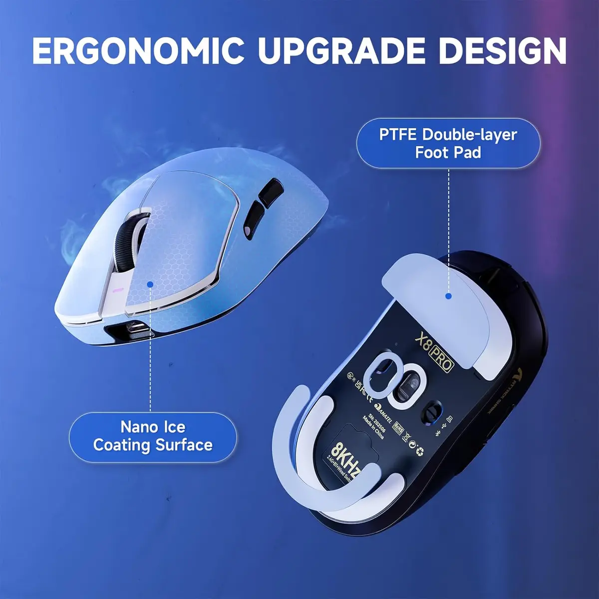 Attack Shark X8 PRO Wireless Gaming Mouse, 55g Ultra-Lightweight Wired/BT/2.4GHz Wireless Programmable Mouse, 8K Polling Rate, PixArt PAW3395PRO Sensor, 40000 DPI, Gamer Mice for Big Hand/PC/Win/Mac (Black)