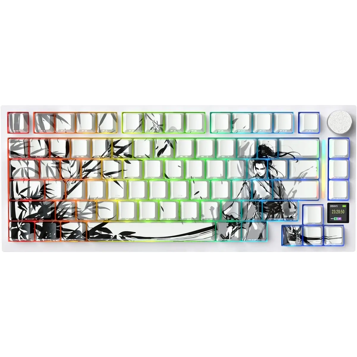 Attack Shark X820Ultra Wireless Mechanical Keyboard with TFT Smart Display & Knob, 75% Hot Swappable Gaming Keyboard, BT/2.4G/Wired, RGB South Facing LED, PBT Keycaps (Ink Bamboo)