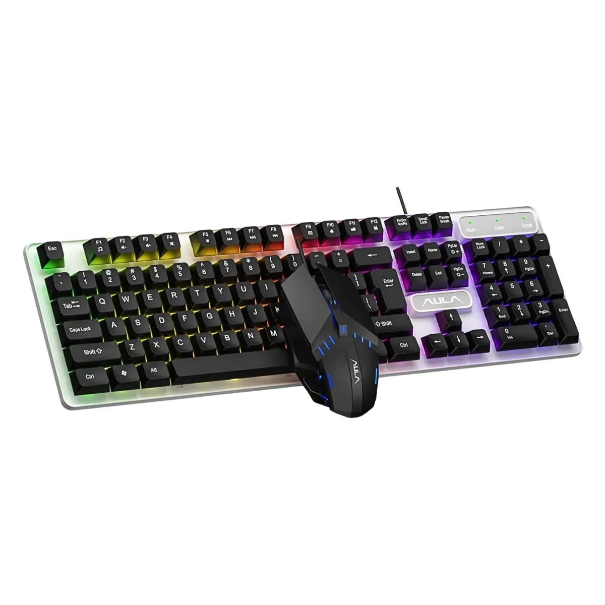 Aula F3061 Anti-Ghosting Gaming Keyboard & Mouse Combo, Wired Backlit Rainbow LED Keyboard & 1200 DPI Gaming Mouse for PC/Laptop (Black)