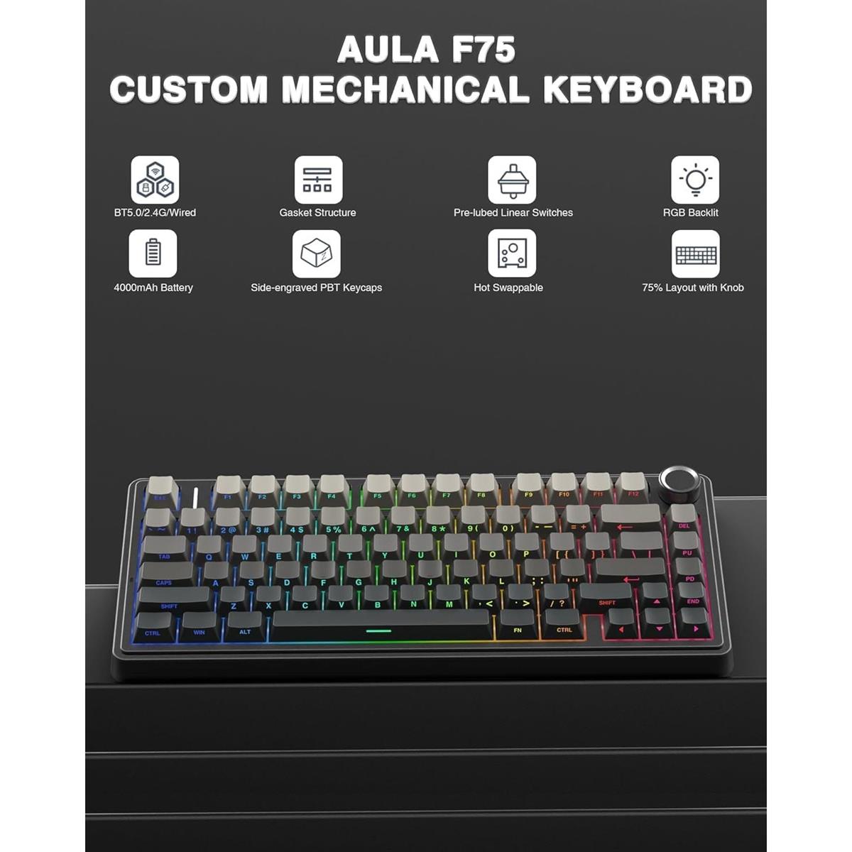 Aula F75 Gradient Gray (Reaper Switches) | Wireless Gaming