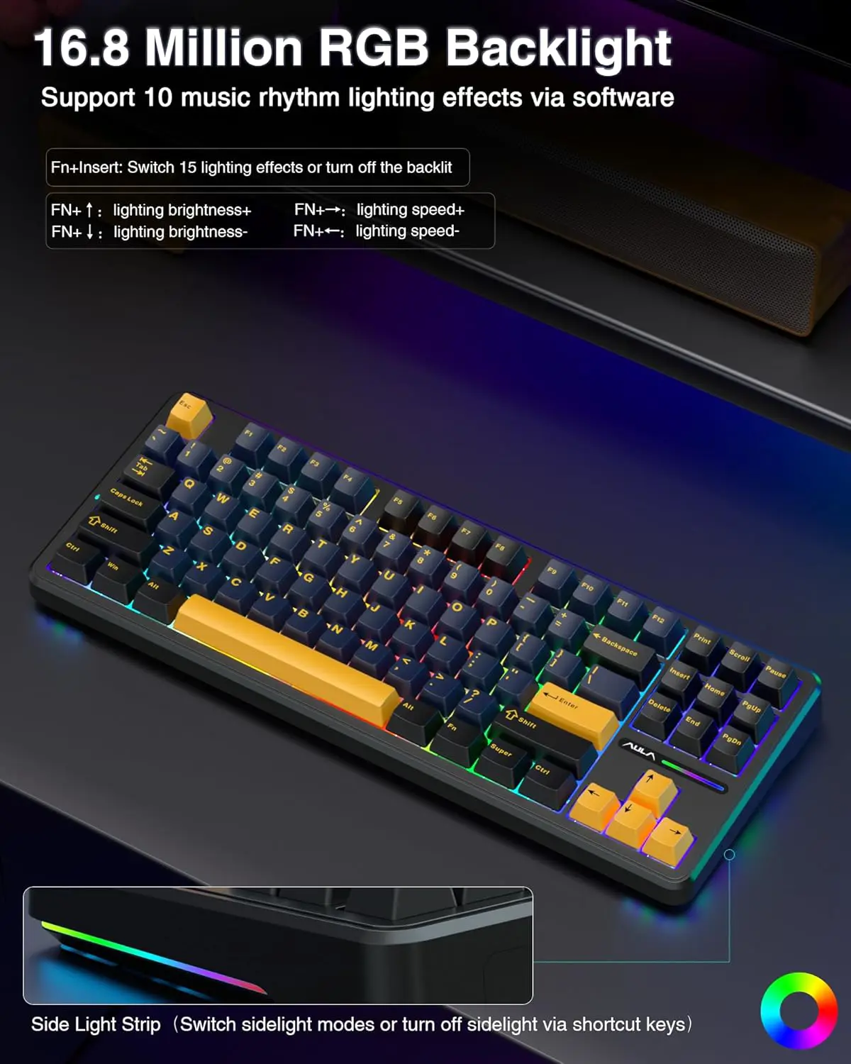 Aula F87 Wireless Mechanical Keyboard, 75% TKL Custom Hot Swappable Gaming Keyboards with PBT Keycaps, Pre-Lubed Graywood Switches, RGB Backlit Creamy Keyboard, 2.4GHz/USB-C/BT5.0 (Star Black)