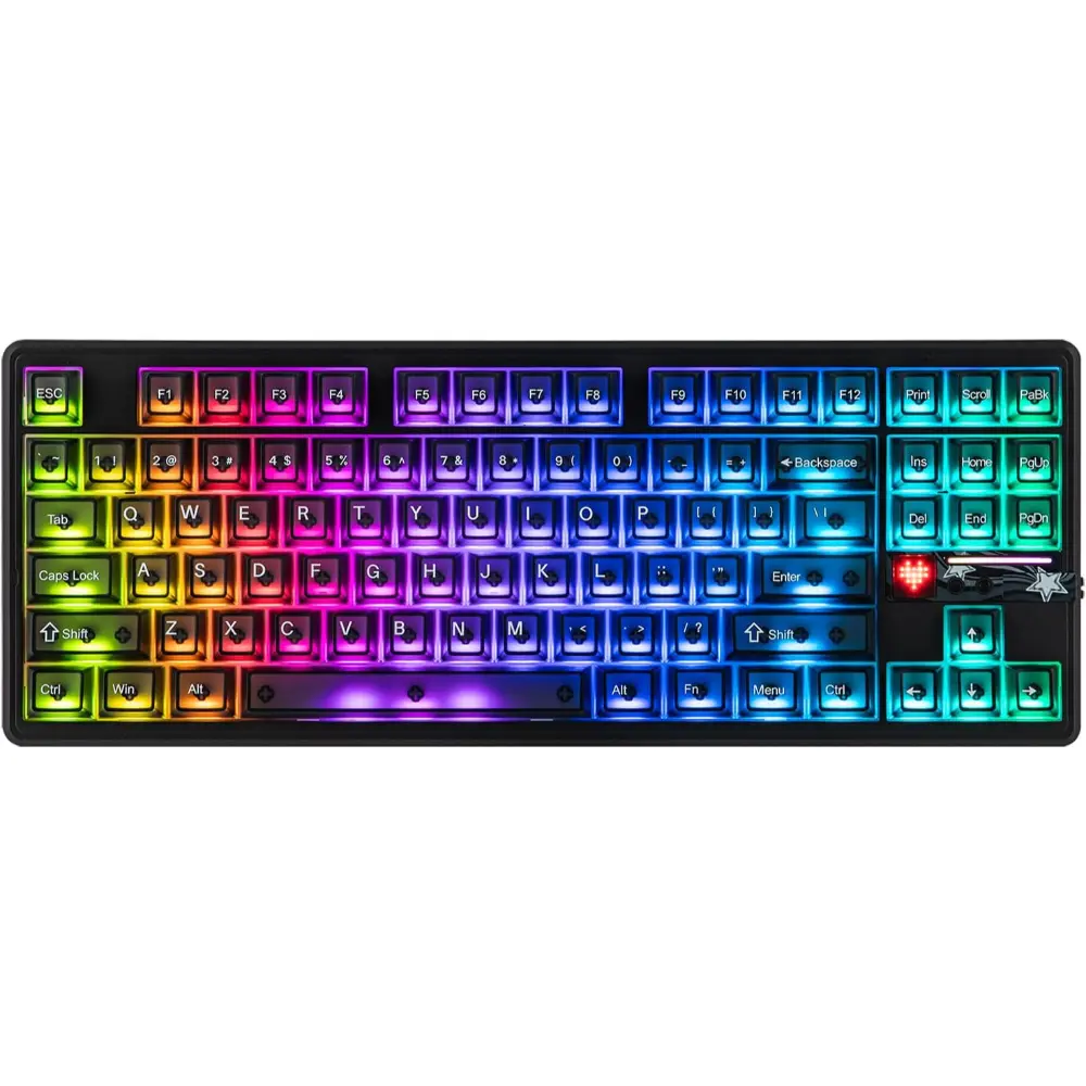 Aula F87 PRO V2 Wireless Gaming Keyboard with 10000mAh Battery, 8K Polling, SOCD/MT/TGL, BT/2.4GHz/Wired, Hot Swap TKL Mechanical Keyboard with Creamy Gasket, RGB Backlit (Black Frosted Transparent)