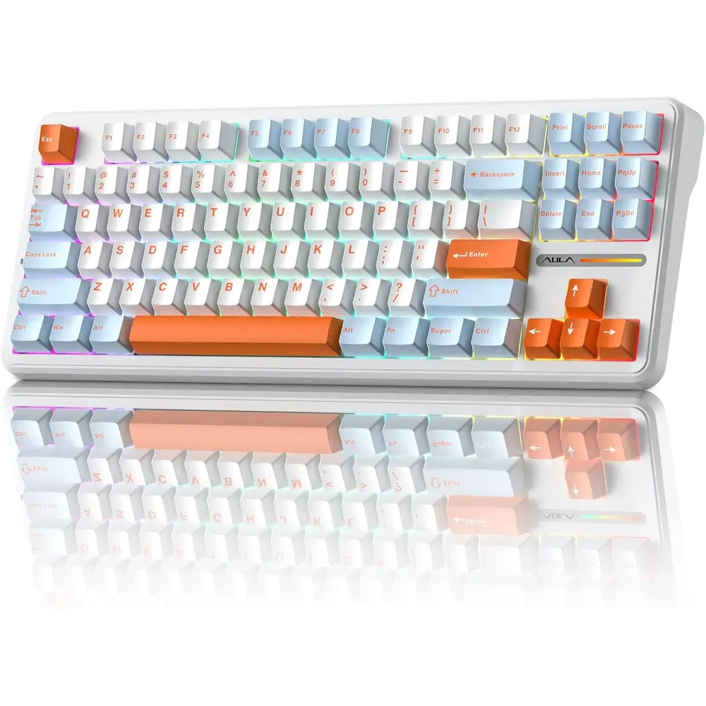 Aula F87 Wireless Mechanical Keyboard, 75% TKL Custom Hot Swappable Gaming Keyboards with PBT Keycaps, Pre-LubedSwitches, RGB Backlit Creamy Keyboard, 2.4GHz/USB-C/BT5.0 (Sunset Coast)