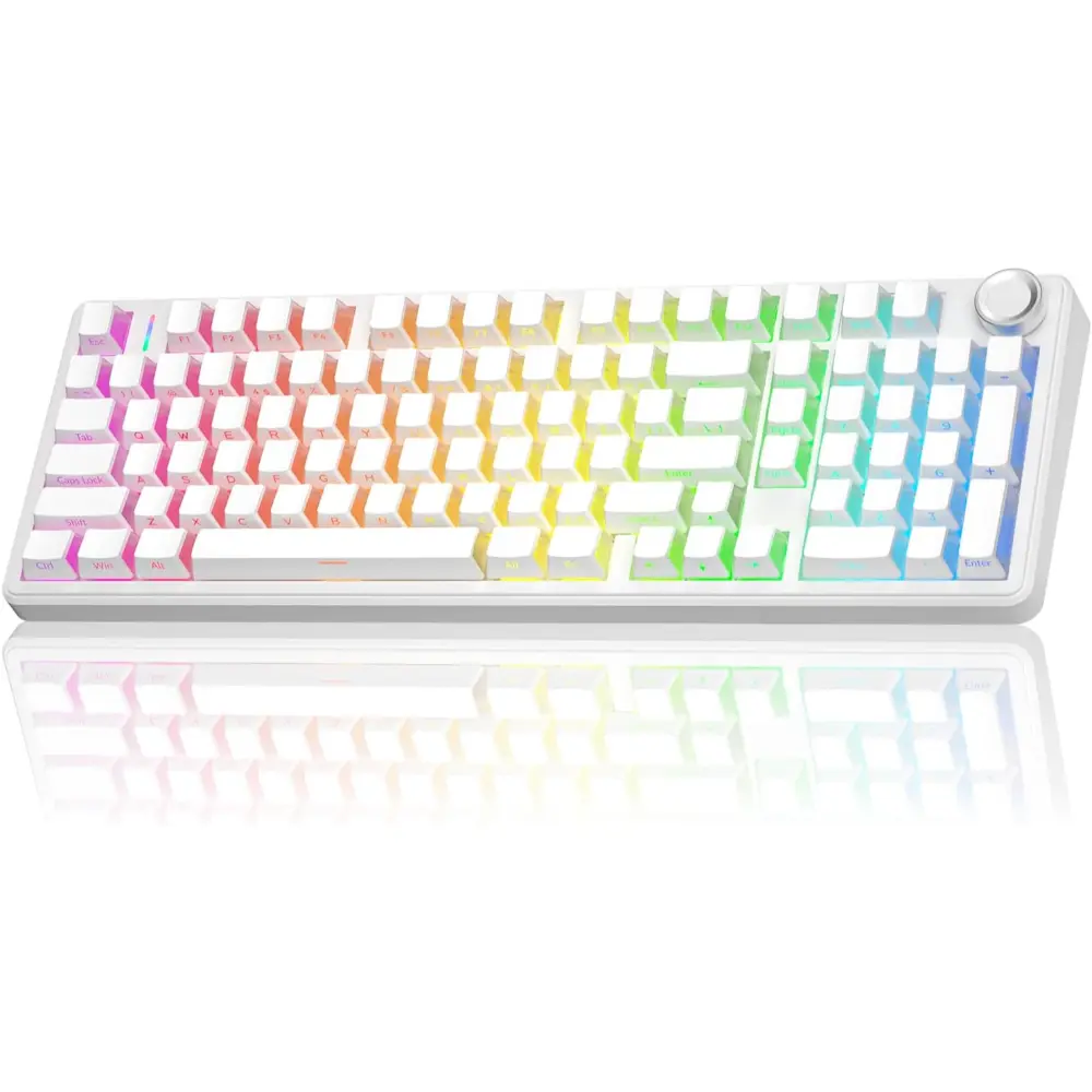 Aula F99 PRO Wireless Gaming Keyboard with 8000mAh Battery, Hot Swappable Creamy Keyboard, 2.4GHz/Type-C/BT5.0, NKRO, RGB Backlit for Win/Mac/Gaming (White)
