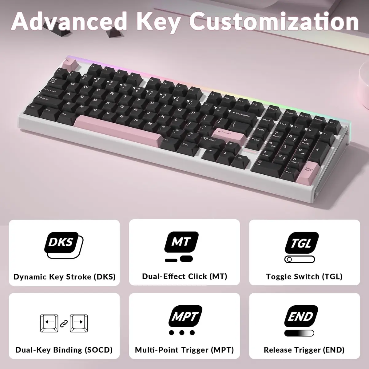 Aula Hero 99 Wired Gaming Keyboard, Hall Effect Keyboard with Rapid Trigger Mode, Hot Swappable Magnetic Switch Keyboard with Number Pad, Web Driver,RGB Backlit Mechanical Keyboard for Office PC Gamer (Black Pink)