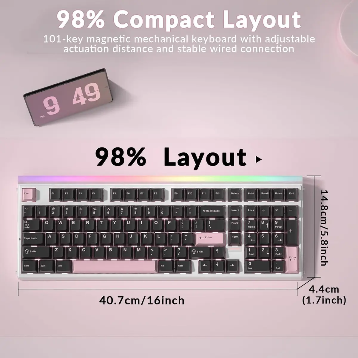 Aula Hero 99 Wired Gaming Keyboard, Hall Effect Keyboard with Rapid Trigger Mode, Hot Swappable Magnetic Switch Keyboard with Number Pad, Web Driver,RGB Backlit Mechanical Keyboard for Office PC Gamer (Black Pink)