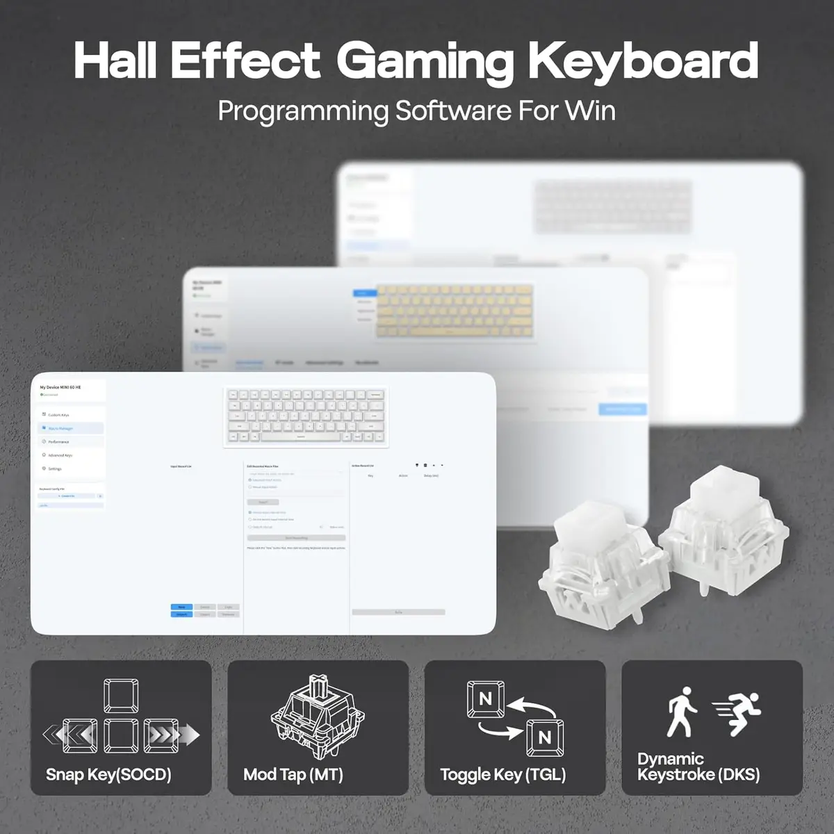 Aula WIN60 Series MINI60 HE Wireless Hall Effect Gaming Keyboard, 2.4GHz/BT, 8K Hz Polling, SOCD & DKS, Adjustable Actuation & Fast Trigger, PBT Keycap, 60% Wireless Mechanical Keyboard for Win/Mac (Black)
