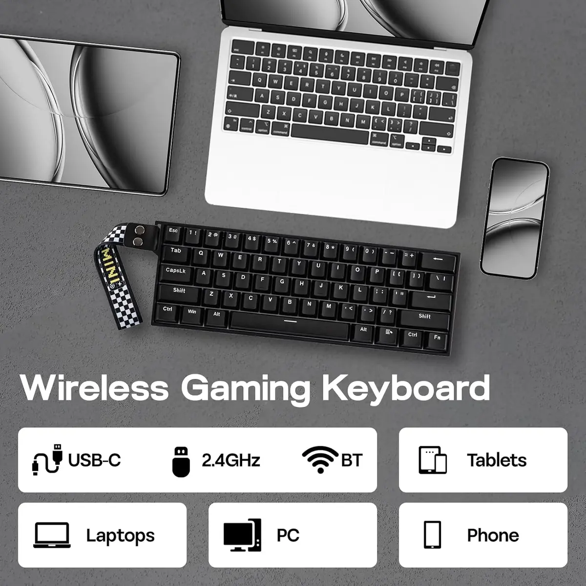 Aula WIN60 Series MINI60 HE Wireless Hall Effect Gaming Keyboard, 2.4GHz/BT, 8K Hz Polling, SOCD & DKS, Adjustable Actuation & Fast Trigger, PBT Keycap, 60% Wireless Mechanical Keyboard for Win/Mac (Black)