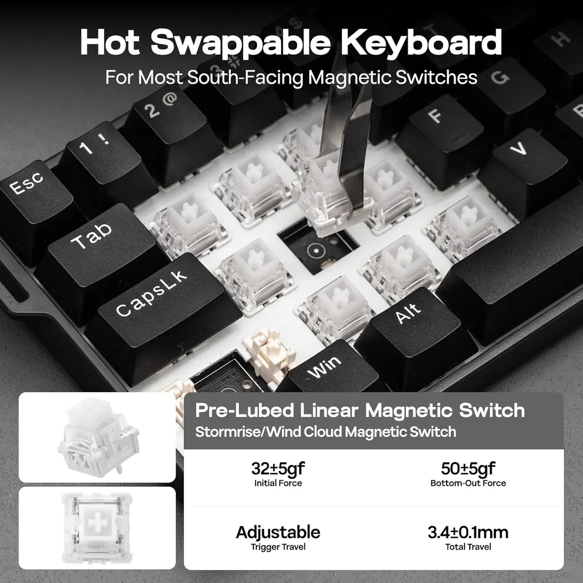 Aula WIN60 Series MINI60 HE Wireless Hall Effect Gaming Keyboard, 2.4GHz/BT, 8K Hz Polling, SOCD & DKS, Adjustable Actuation & Fast Trigger, PBT Keycap, 60% Wireless Mechanical Keyboard for Win/Mac (Black)