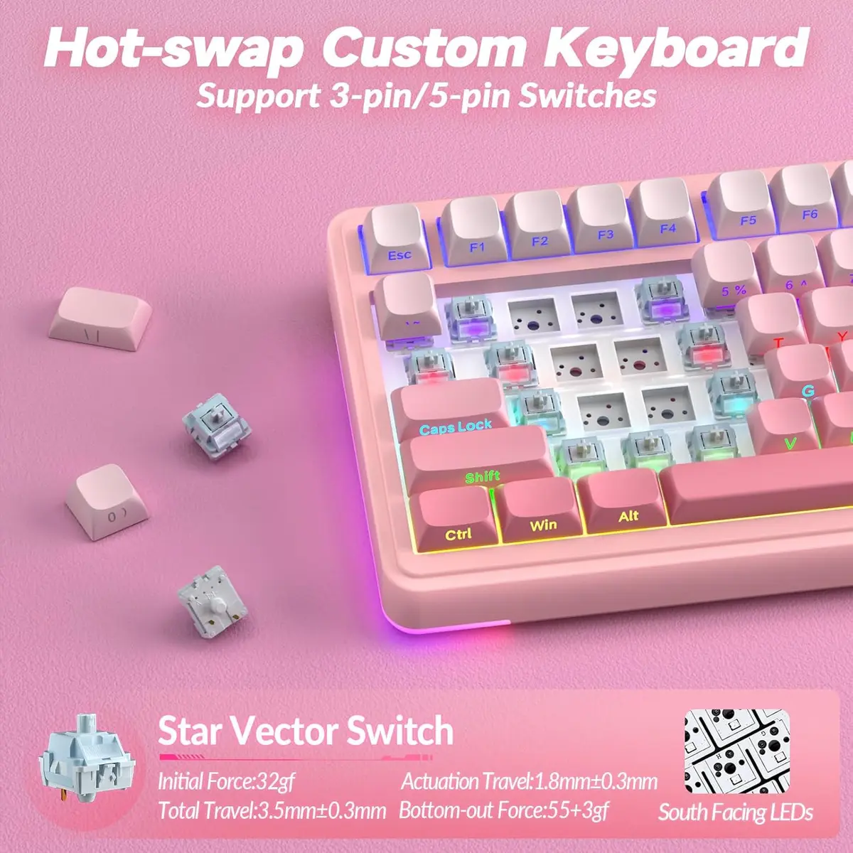 Aula S75 PRO Wireless Mechanical Keyboard with Screen&Knob, 75% Hot Swappable Gaming Keyboard with Pre-Lubed Switches, RGB Backlit, PBT Keycaps Creamy Sounding PC Gaming Keyboards - Gradient Pink