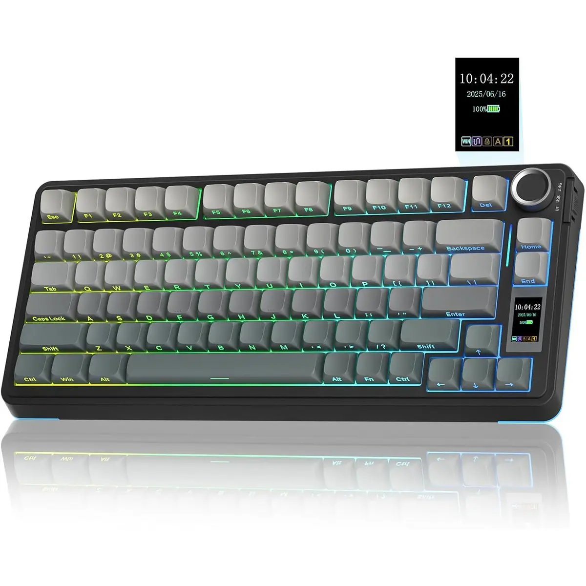 Aula S75 PRO Wireless Mechanical Keyboard with Screen&Knob, 75% Hot Swappable Gaming Keyboard with Pre-Lubed Switches, RGB Backlit, PBT Keycaps Creamy Sounding PC Gaming Keyboards - Gradient Grey