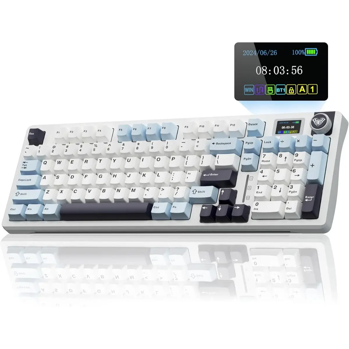 Aula S98 Pro Wireless Mechanical Keyboard, Smart Screen & Knob, Tri-Mode BT5.0/USB-C/2.4GHz Creamy Keyboard, Pre-lubed Linear Switches, Hot Swappable RGB Backlit Computer Gaming Keyboards (Glacier Blue)