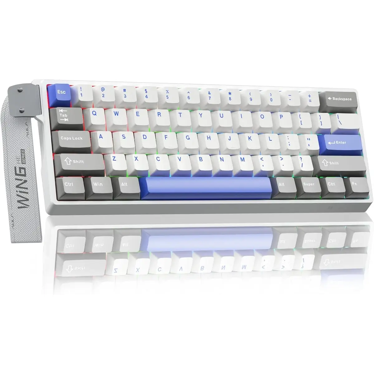 Aula WIN60 HE Max 65% Wired Gasket-Mounted Gaming Keyboard with Hall Effect Switch, 68 keys, Magnetic Switches, 8000Hz Polling Rate, RGB Backlight, White Blue