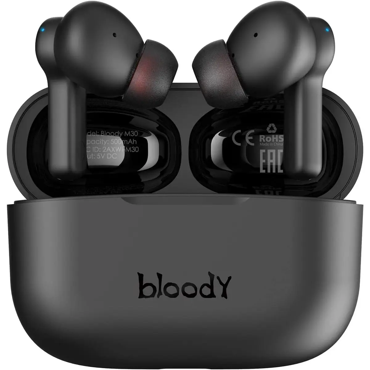 Bloody M30 TWS True Wireless Earbuds, Bluetooth 5.0, 22H Playtime, Low Latency & Lightweight, Hybrid Diaphragm Deep Bass, IPX4 Rate Earphones with Mini Charging Case - Black