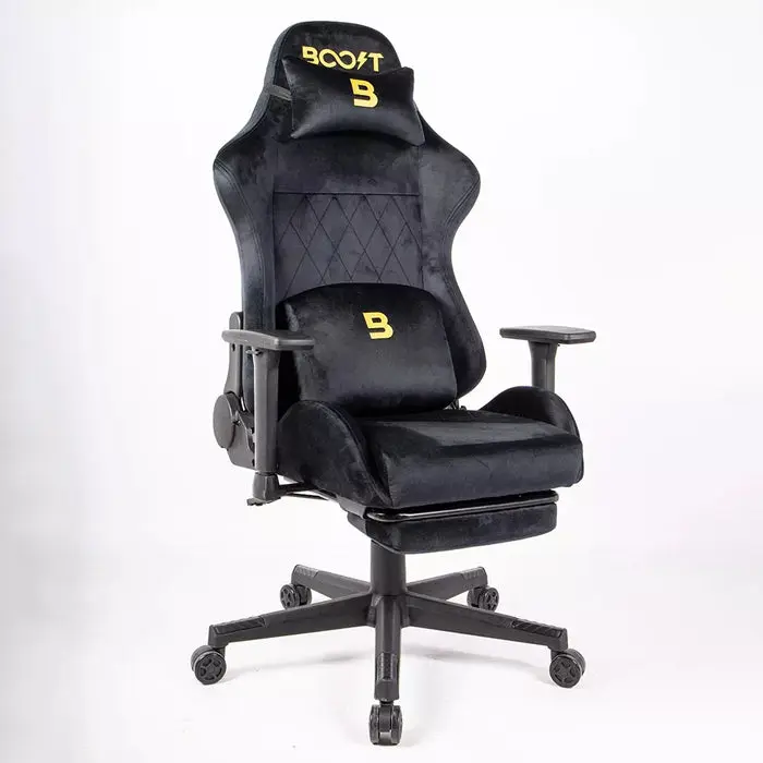 Boost Ascend Ergonomic Gaming Chair with Footrest - Upholstery Fabric, 3D Adjustable Armrests (Black)